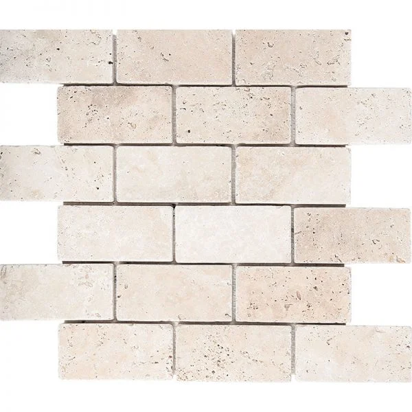 Miami Light Rustic Tumbled Travertine Mosaic Brick 2x4 Inch