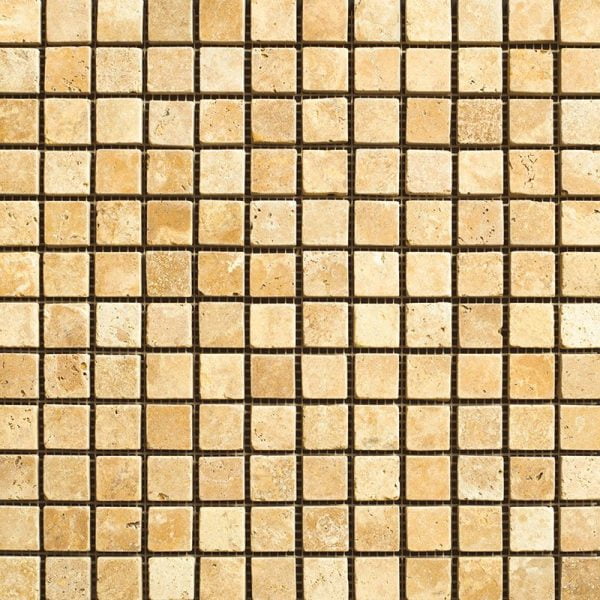 Gold Tumbled Travertine Mosaic Straight 1x1 Inch