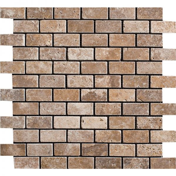 Lunar Tumbled Travertine Mosaics Brick 1x2 Inch