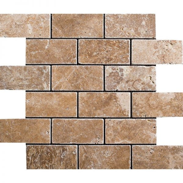 Lunar Tumbled Travertine Mosaics Brick 2x4 Inch