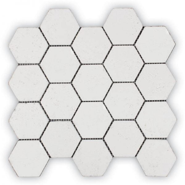 Ecostone White Mosaics 3 Inch Hexagon White Plain