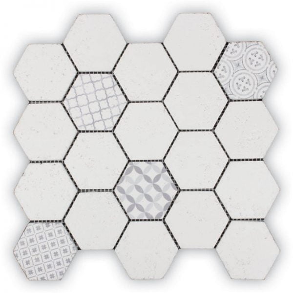 Ecostone White Mosaics 3 Inch Hexagon White Pattern