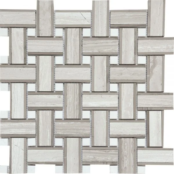 Haisa Honed Marble Mosaic Basketweave / White Dots SA-48